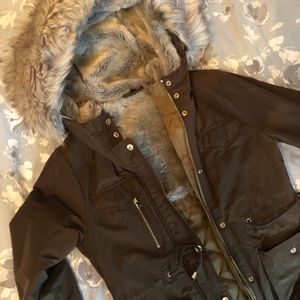 TOPSHOP Jacket with Faux Fur Hood